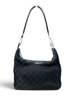 Vintage Gucci By Tom Ford 90s GG Logo Monogram Black Canvas Shoulder Hobo Bag
